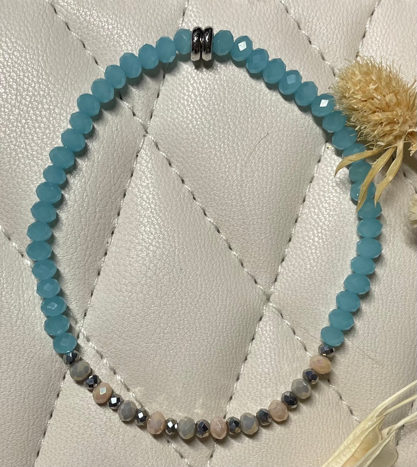 Turquoise, Grey & Cream Stretch Bracelet