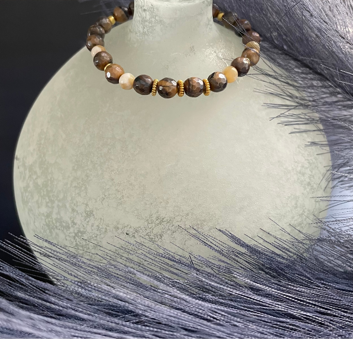 Tiger Eye, Mother of Pearl Bead Bracelet