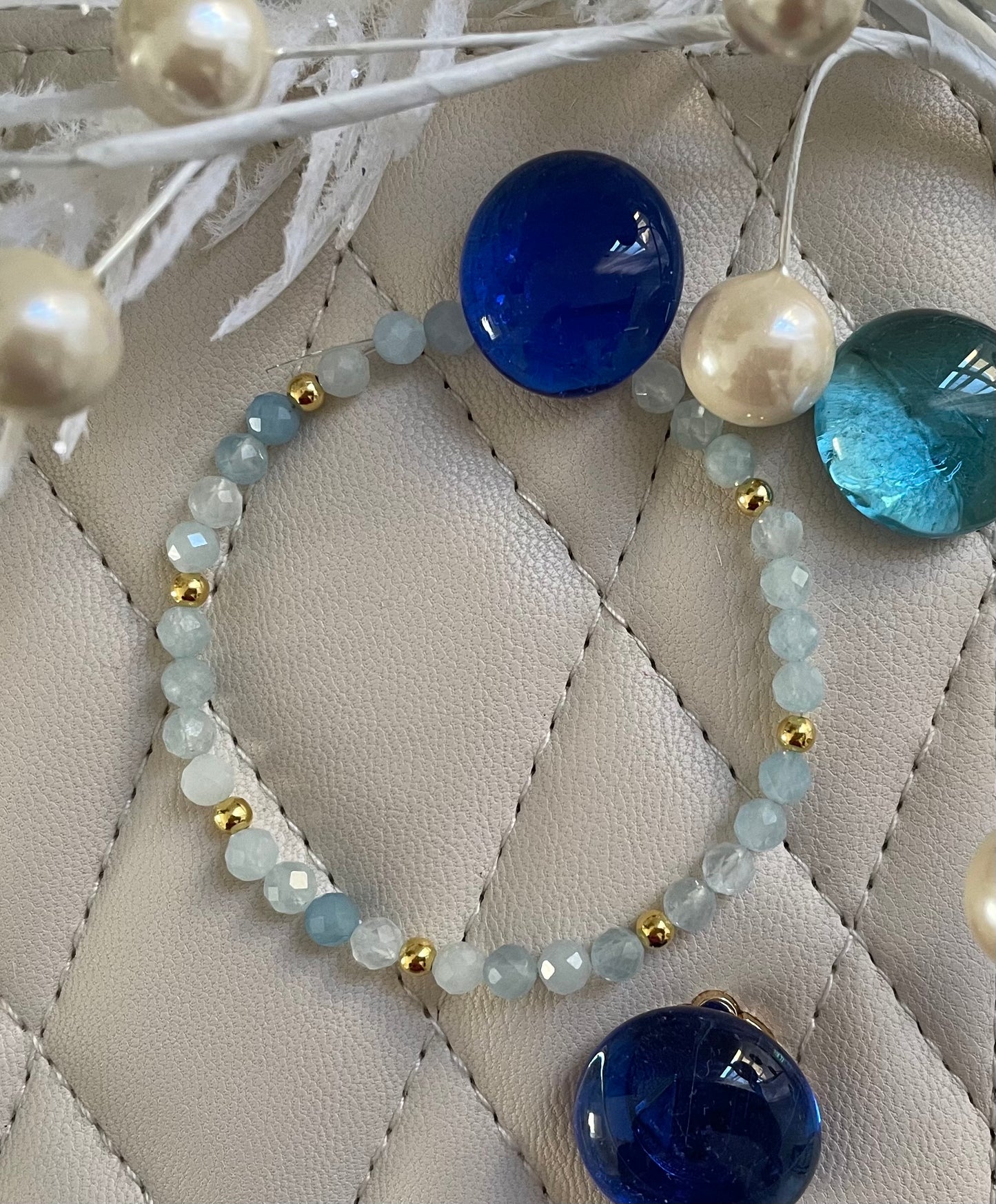 Aquamarine Bead Bracelet - Light Blue