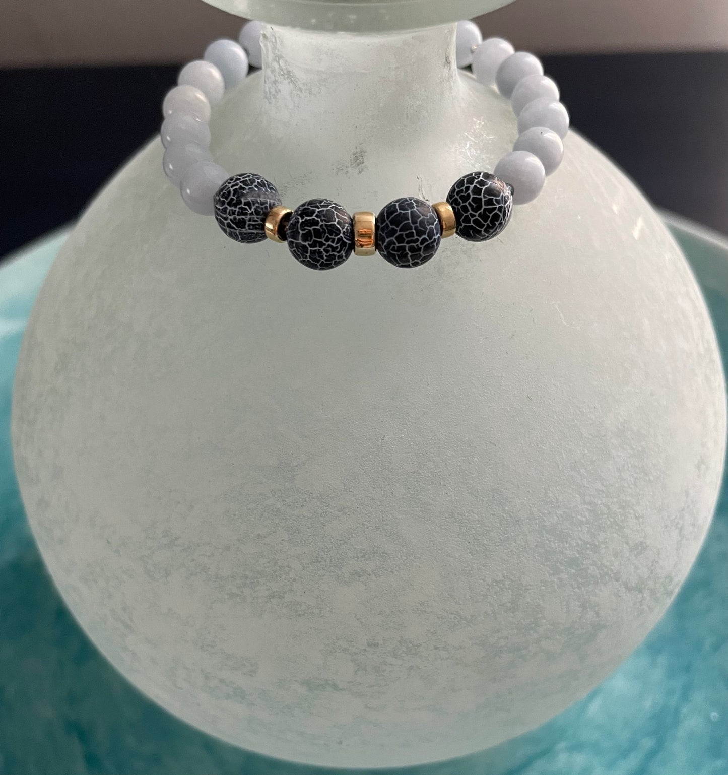 Agate with Aquamarine Beads Bracelet