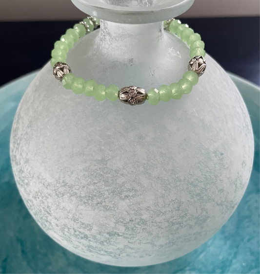 Green Glass Bracelet with Sterling Silver