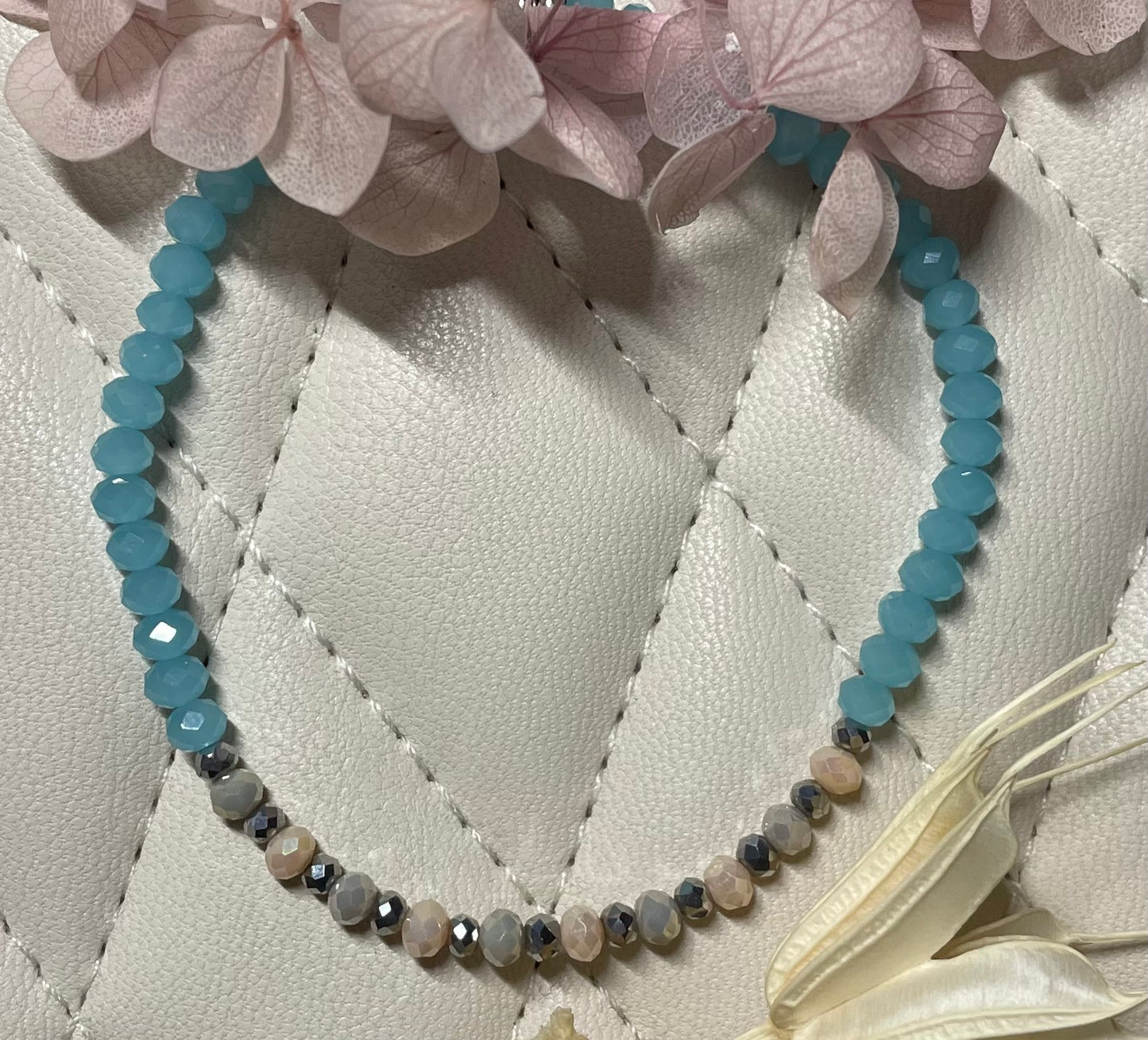 Turquoise, Grey & Cream Stretch Bracelet