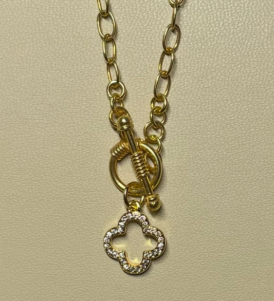 JH Brooklyn Toggle Chain Necklace with Zircon Clover Pendant