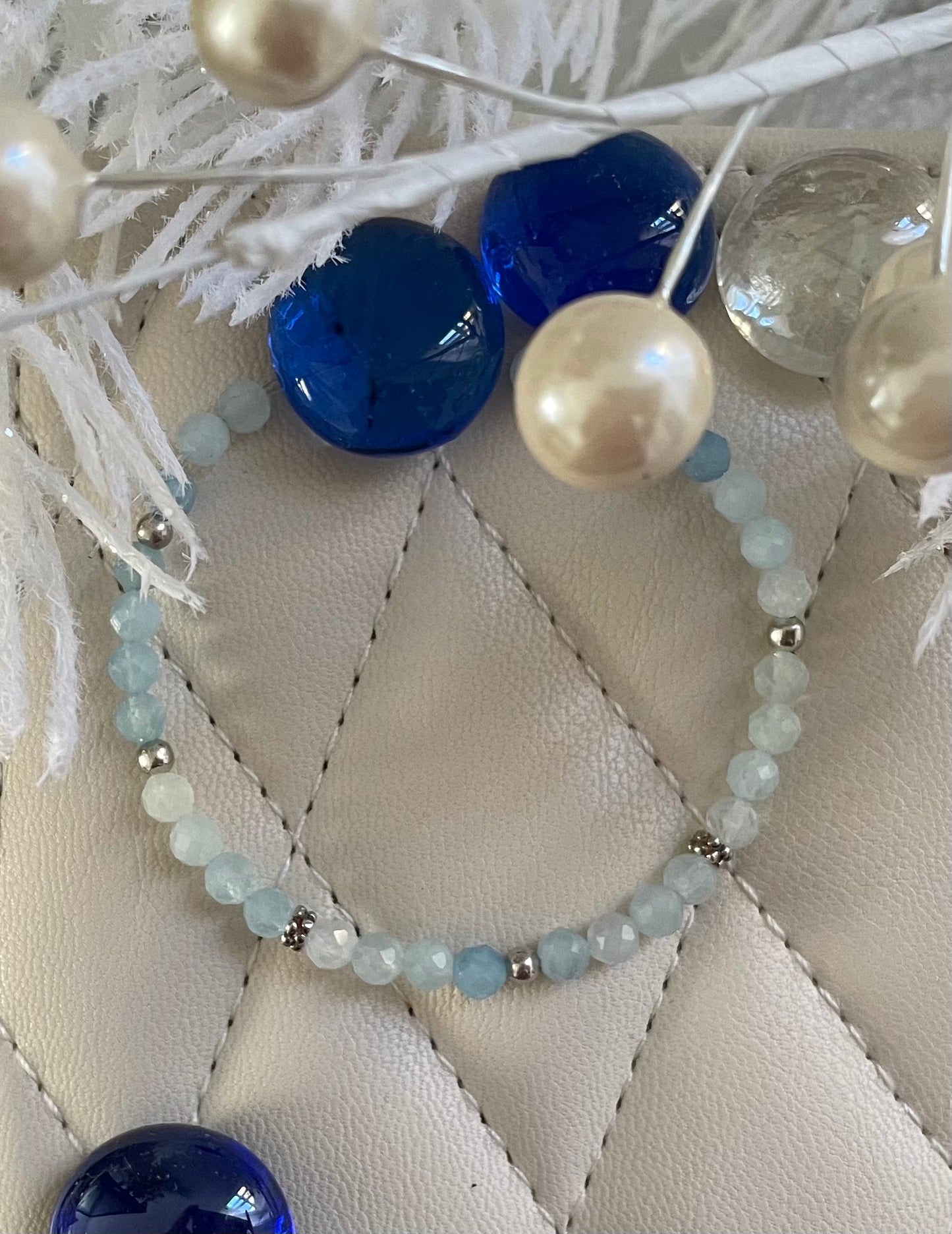 Aquamarine Bead Bracelet - Light Blue