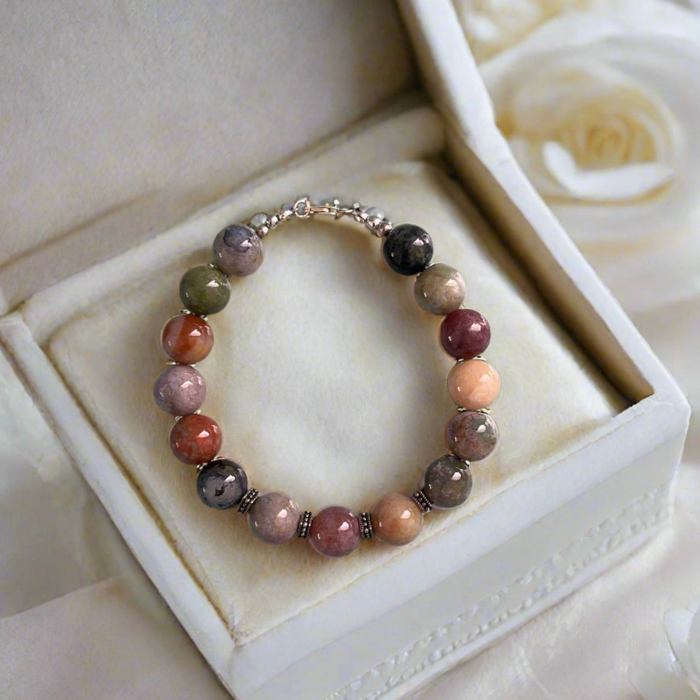 Multicolor Agate Bracelet with Sterling Silver