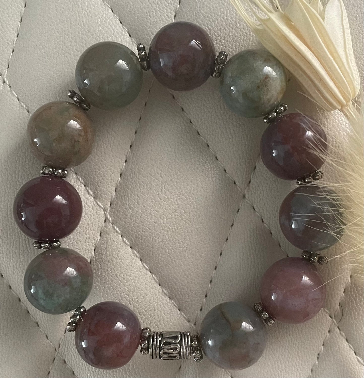 New! Agate Bead Stretch Bracelet with Sterling Silver